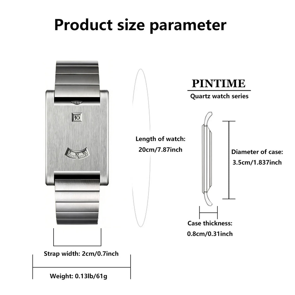 Men's Stainless Steel Square Watch Unique Jump Hour Digital Wristwatch Fashion Bracelet Quartz Watch Reloj Hombre