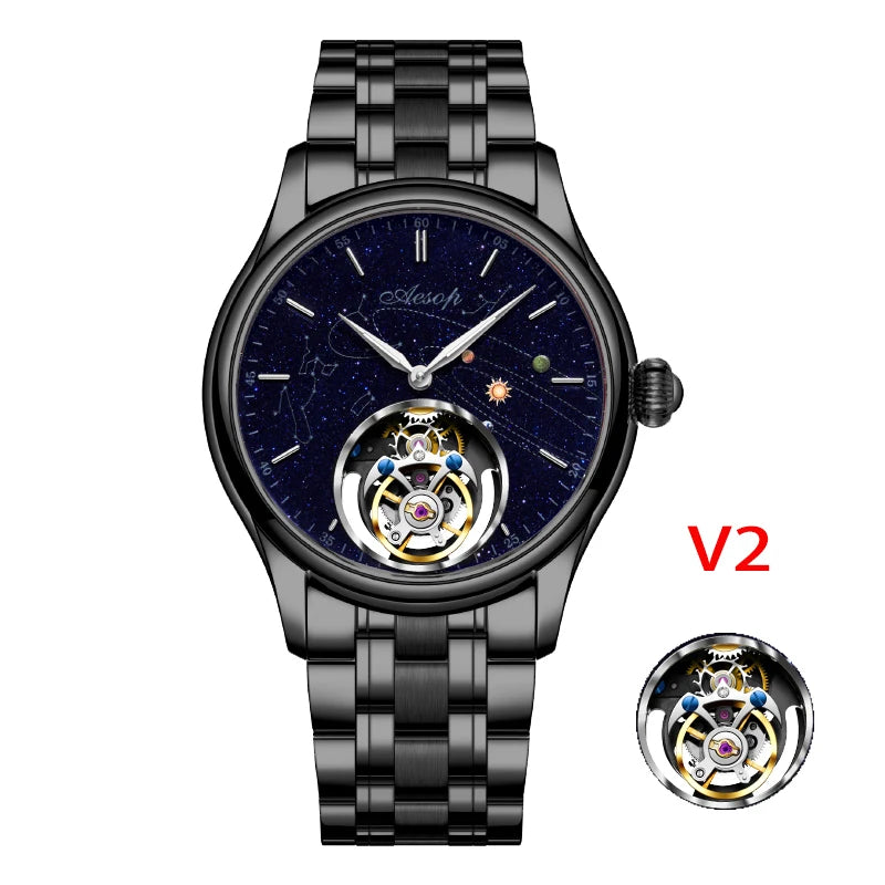 AESOP 7025 Flying Tourbillon Movement Watch Brand For Men Skeleton Mechanical Luxury Watches Wterproof Wristwatches Sapphire