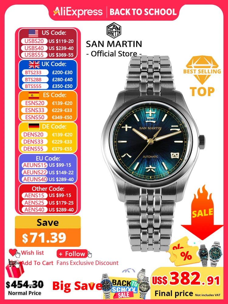 San Martin New 39mm Gada Watch Chinese Style Original Design Sunburst JianZhan Miyota 90S5 Men Dress Automatic Mechanical SN0144