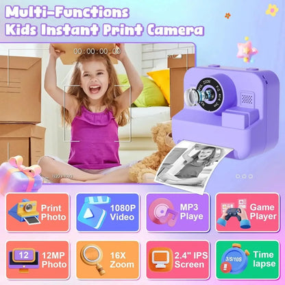 Kids Thermal Instant Print Camera – 1080P with 32GB Card