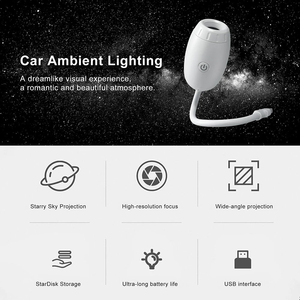 GizmoLaxy Galaxy Star Projector – USB Night Light for Car, Bedroom & Tent