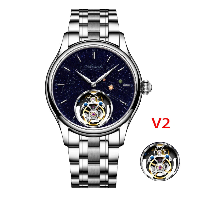 AESOP 7025 Flying Tourbillon Movement Watch Brand For Men Skeleton Mechanical Luxury Watches Wterproof Wristwatches Sapphire