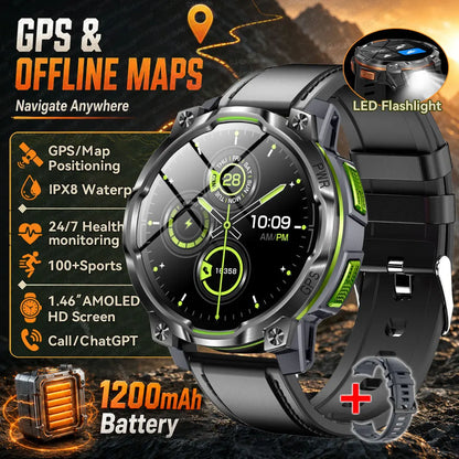 GPS Smart Watch – 1200mAh, IPX8, Bluetooth Call & Health Monitor