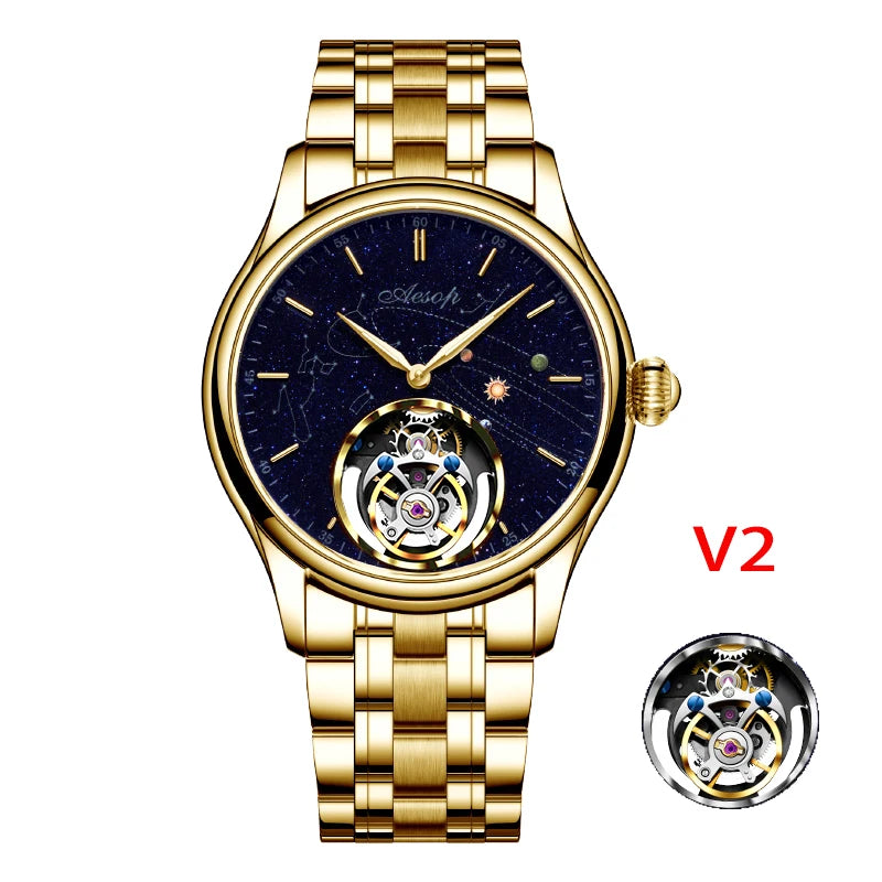 AESOP 7025 Flying Tourbillon Movement Watch Brand For Men Skeleton Mechanical Luxury Watches Wterproof Wristwatches Sapphire