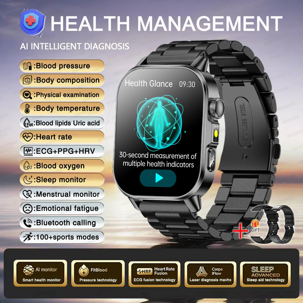 2026 ECG Smart Watch | Blood Oxygen, BP & Lipids Monitor