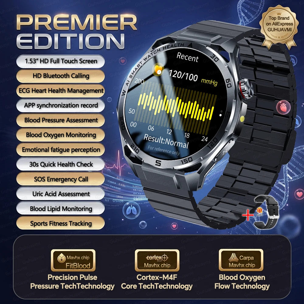 Nursing-Grade AI ECG Smart Watch | Sapphire Glass & Bluetooth