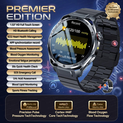 Nursing-Grade AI ECG Smart Watch | Sapphire Glass & Bluetooth