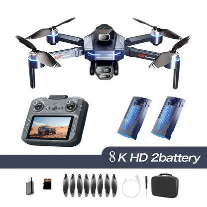 Drone 4K HD GT8 Camera Obstacle Avoidance Aerial Photography Brushless Drone with Screen Foldable RC Drone Quadcopter RTF