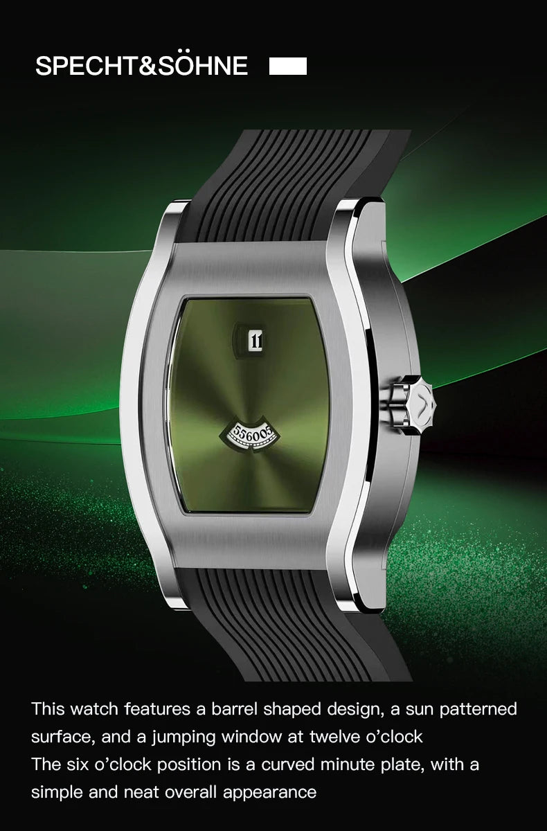 Specht & Söhne Retro Square Jump Hour Watch – Seagull Movement, Sapphire, 50M
