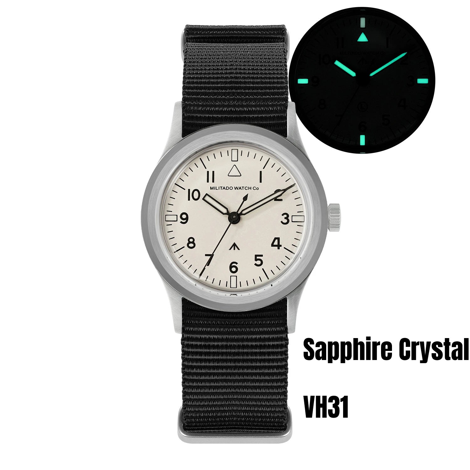 Militado ML14 36mm Watch VH31 Sweep Second Quartz Movement Watch Sapphire Crystal Super Luminous BGW9 C3 100m Waterproof Watches