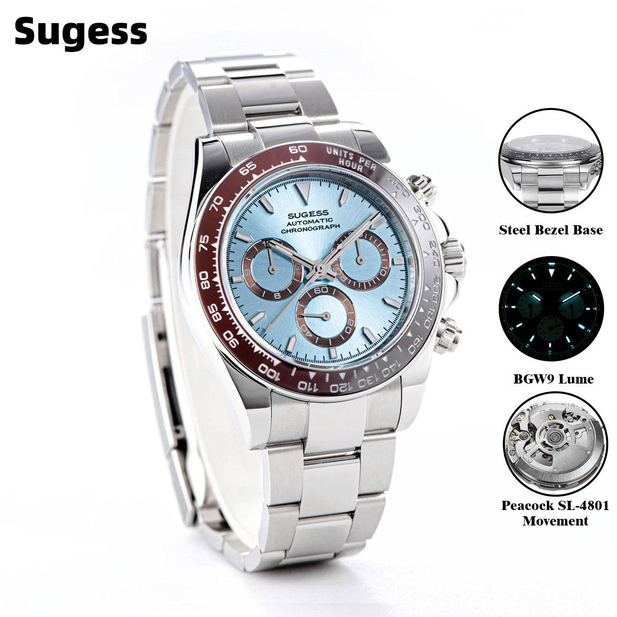 Sugess Panda Chronograph S418 – SL4801 Automatic, Ceramic Bezel, Sapphire