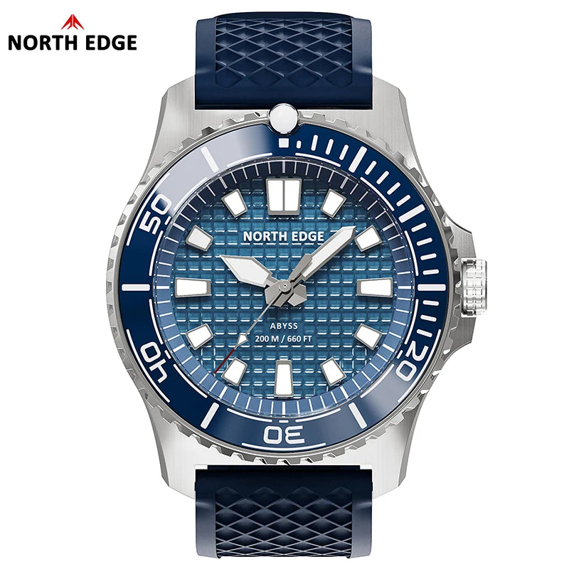 NORTH EDGE ABYSS Men Solar Powered Diving Quartz Luxury Watch 200M Waterproof Dive Sports Watches 316L Steel Case 180+ Day Power