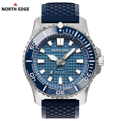 NORTH EDGE ABYSS Solar Diver-Style Watch – Ceramic Bezel, Ice-Texture Dial, 200m