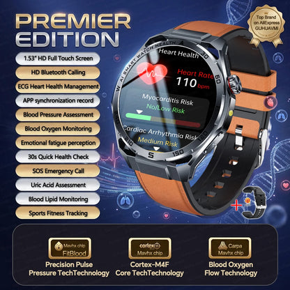 Nursing-Grade AI ECG Smart Watch | Sapphire Glass & Bluetooth
