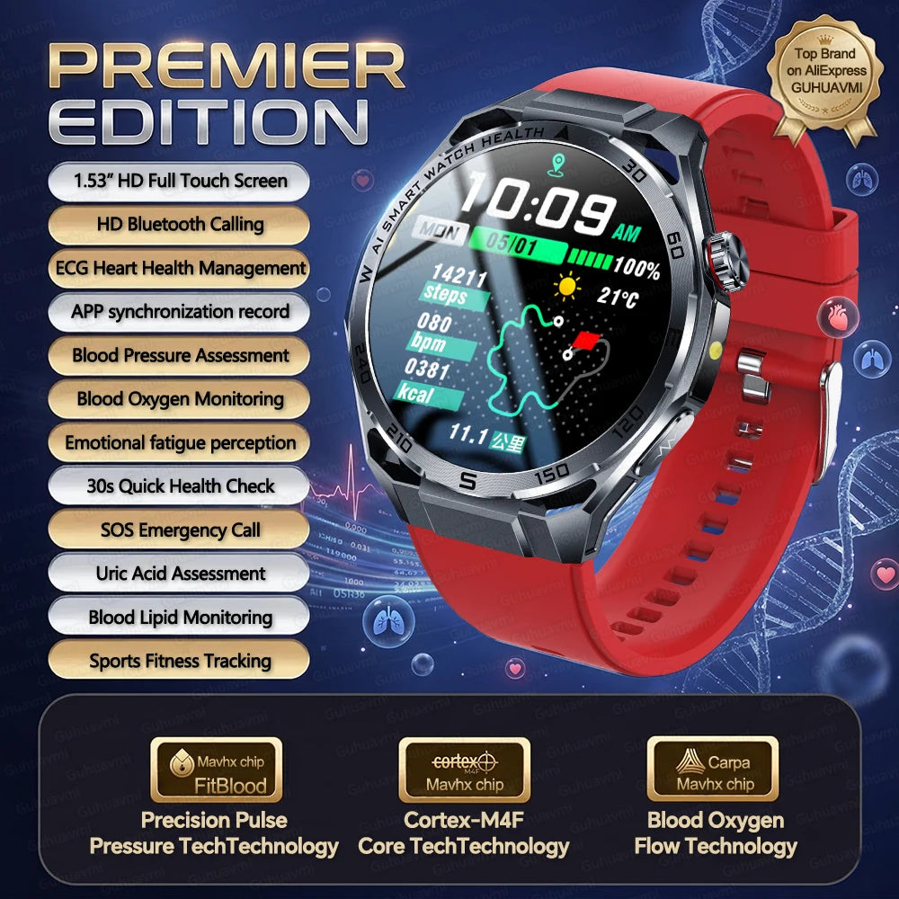 Nursing-Grade AI ECG Smart Watch | Sapphire Glass & Bluetooth