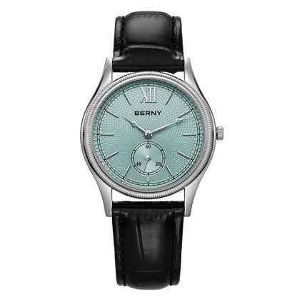 BERNY 2944M Slim Dress Watch – 38mm, 7.5mm Thin, Miyota Quartz, Leather Strap