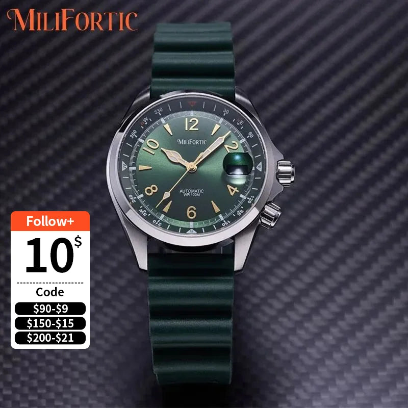 Milifortic S089 Alpinist Homage Sport Watch Men Inner Compass Bezel Rubber Strap ST2130Automatic Waterproof 39.5MM Watch for Men