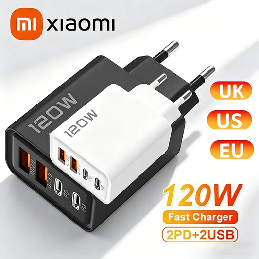 Xiaomi 120W Phone Fast Charger 4 Ports USB C Charger Quick Charge 3.0 USB Type C Fast Charging Adapter for Samsung iPhone Xiaomi