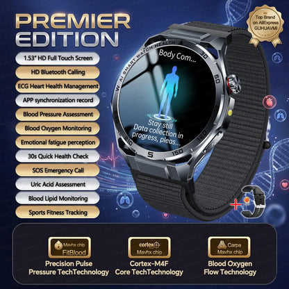 Nursing-Grade AI ECG Smart Watch | Sapphire Glass & Bluetooth