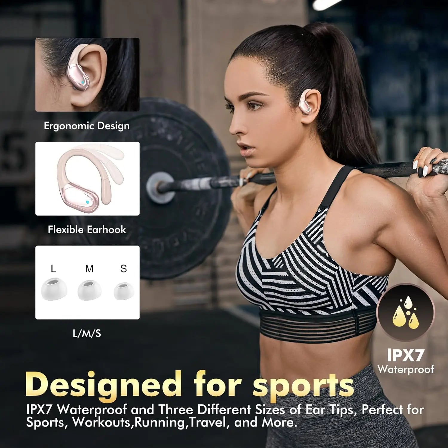 Wireless Sport Earbuds – 80H Battery, Earhook, ANC Mic