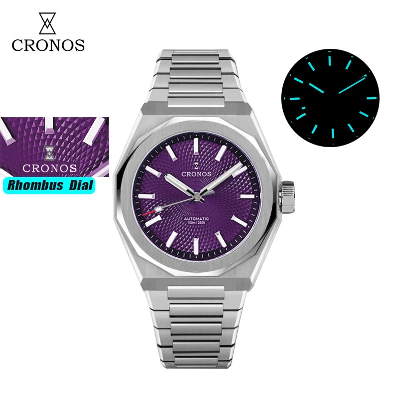 Cronos New Rhombus Perlage 39mm  Skeleton Dial PT5004 Miyota 90S5 See-through Caseback Men Automatic Wristwatches 10ATM Lumious
