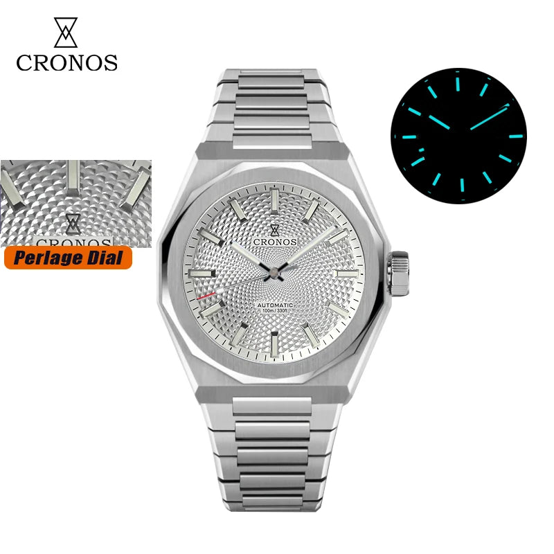 Cronos New Rhombus Perlage 39mm  Skeleton Dial PT5004 Miyota 90S5 See-through Caseback Men Automatic Wristwatches 10ATM Lumious
