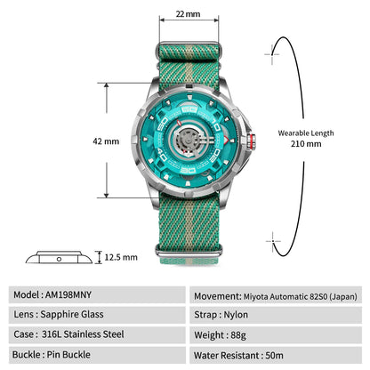 BERNY Automatic Skeleton Watch – MIYOTA 82S0, Sapphire, 5ATM, 3D Dial