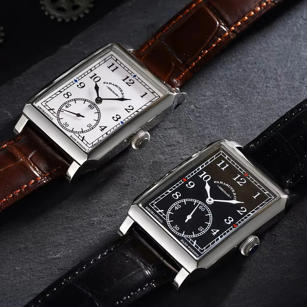 FARASUTE Retro Square Manual Mechanical Watch – Sapphire Crystal, Customised Movement
