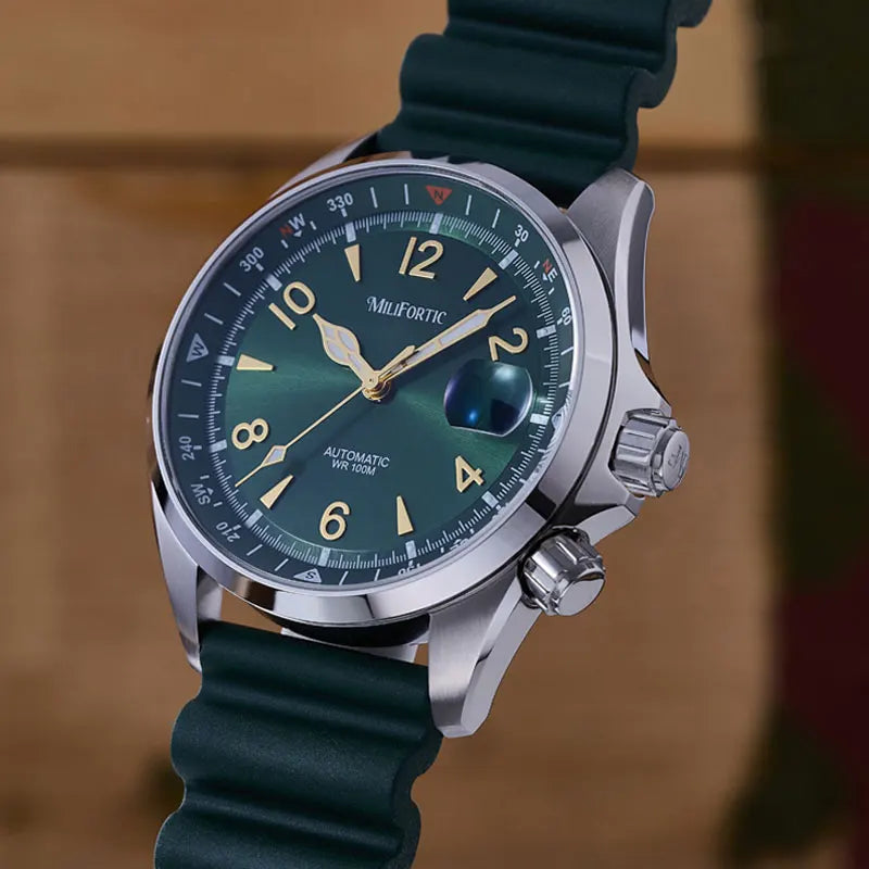 Milifortic S089 Alpinist Homage Sport Watch Men Inner Compass Bezel Rubber Strap ST2130Automatic Waterproof 39.5MM Watch for Men