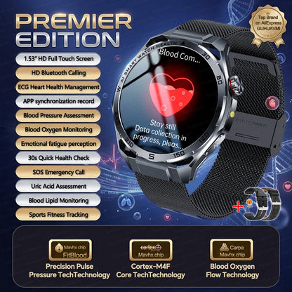 Nursing-Grade AI ECG Smart Watch | Sapphire Glass & Bluetooth