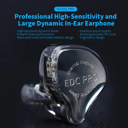 KZ EDC Pro Wired In-Ear Monitors – HiFi Dynamic Driver, Detachable Cable, 3.5mm