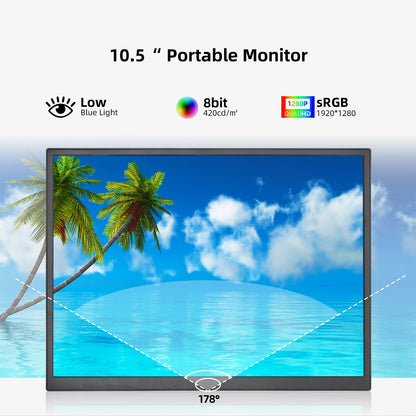 ZSUS 10.5" Portable Monitor – 1280P, 100% sRGB, Low Blue Light