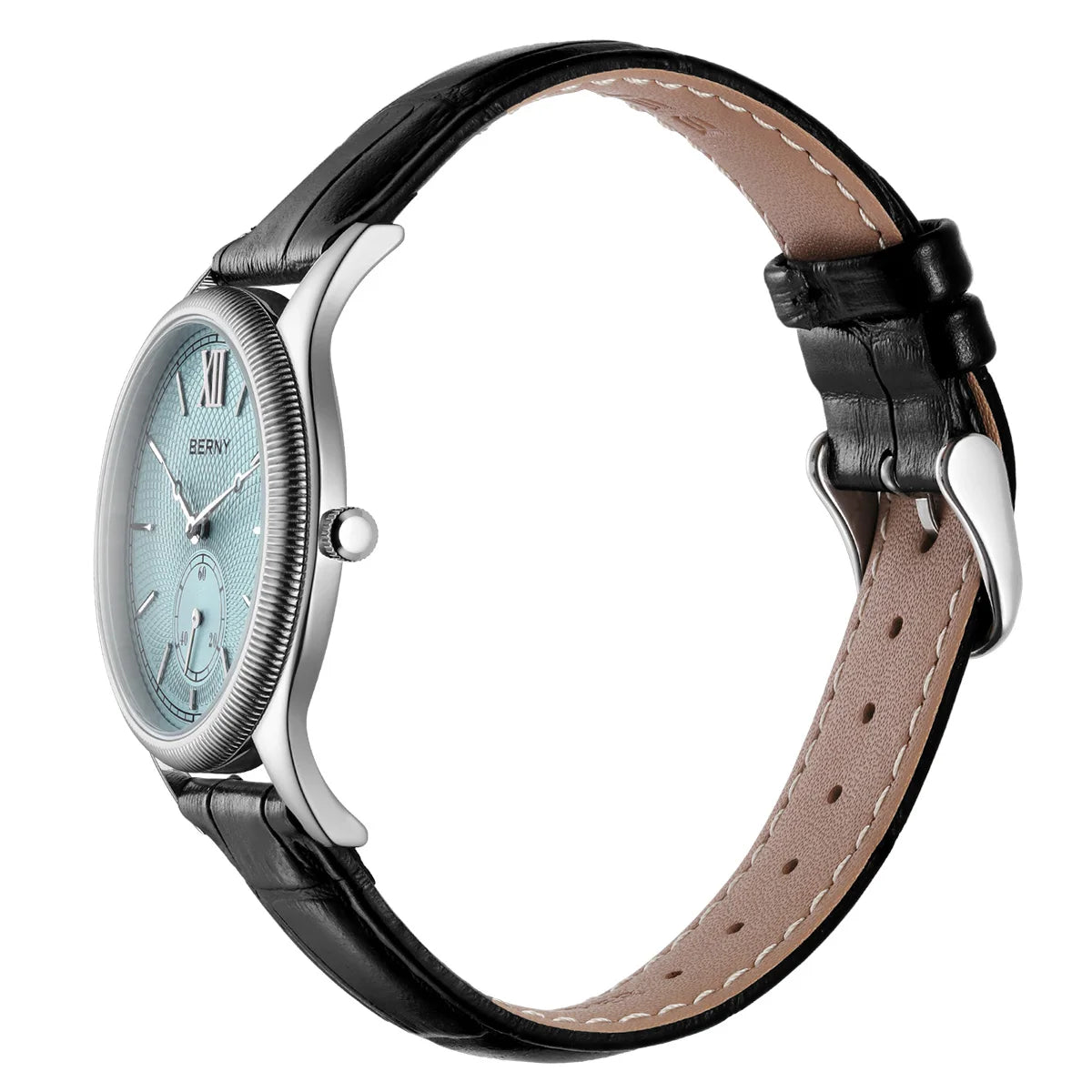 BERNY 2944M Slim Dress Watch – 38mm, 7.5mm Thin, Miyota Quartz, Leather Strap