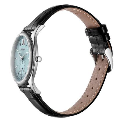 BERNY 2944M Slim Dress Watch – 38mm, 7.5mm Thin, Miyota Quartz, Leather Strap