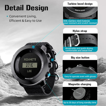 NORTH EDGE APACHE-D Free Dive Watch – 100M Waterproof