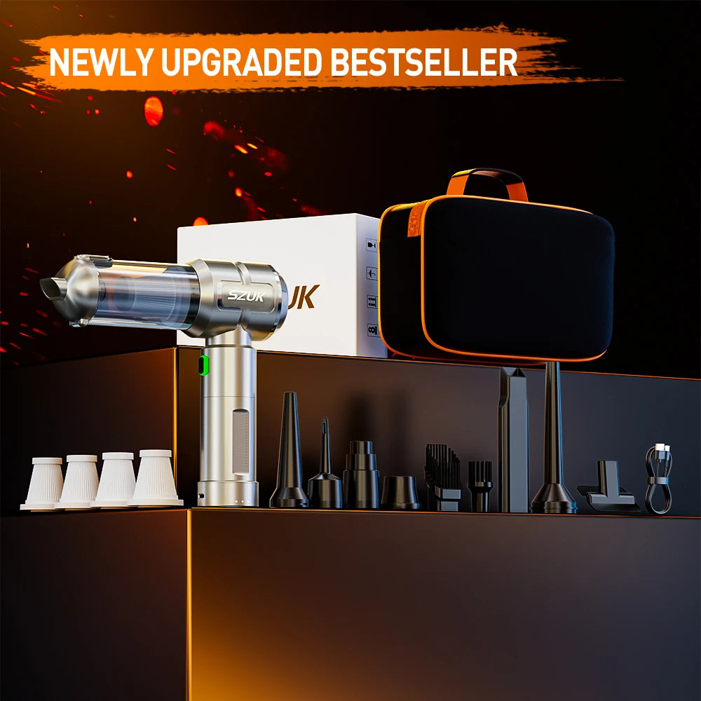 SZUK Cordless Car Vacuum & Blower – 20KPa Handheld Cleaner with HEPA Filter & LED Light