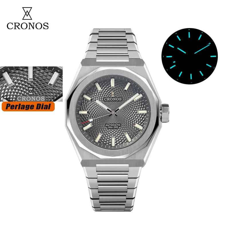 Cronos New Rhombus Perlage 39mm  Skeleton Dial PT5004 Miyota 90S5 See-through Caseback Men Automatic Wristwatches 10ATM Lumious