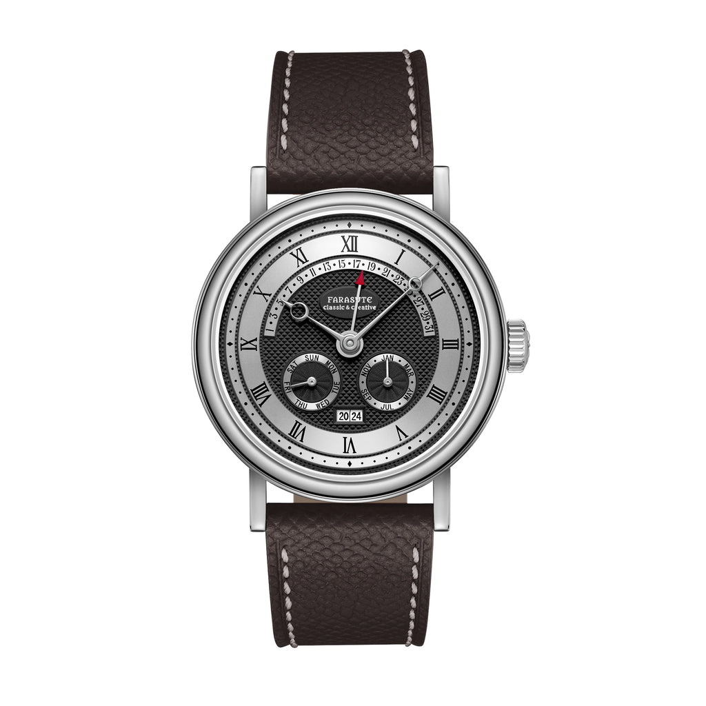 FARASUTE Men's Mechanical Watch Flyback Function Seagull Movement Month Display Week Display Calendar YearDisplay Sapphire Watch