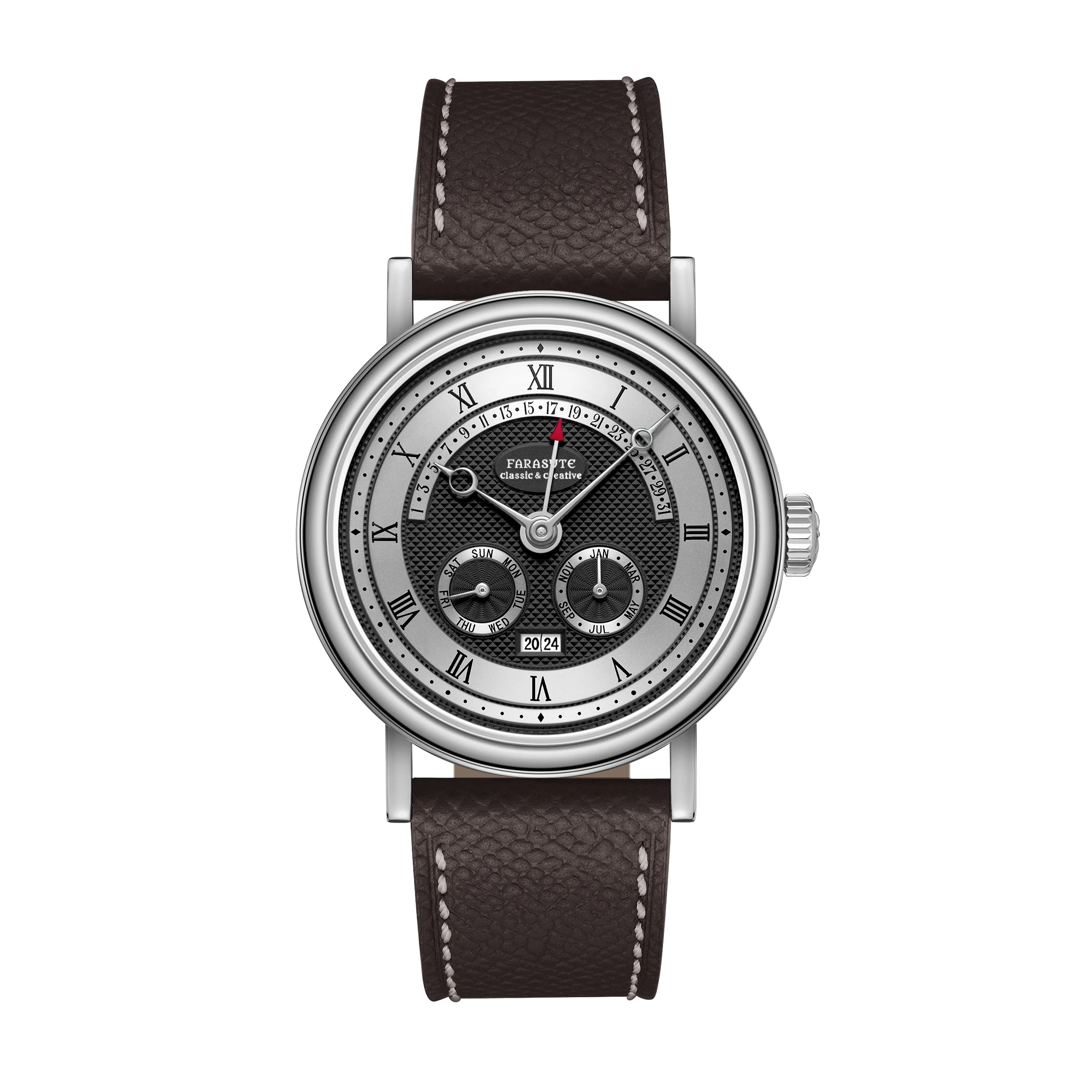 FARASUTE Men's Mechanical Watch Flyback Function Seagull Movement Month Display Week Display Calendar YearDisplay Sapphire Watch