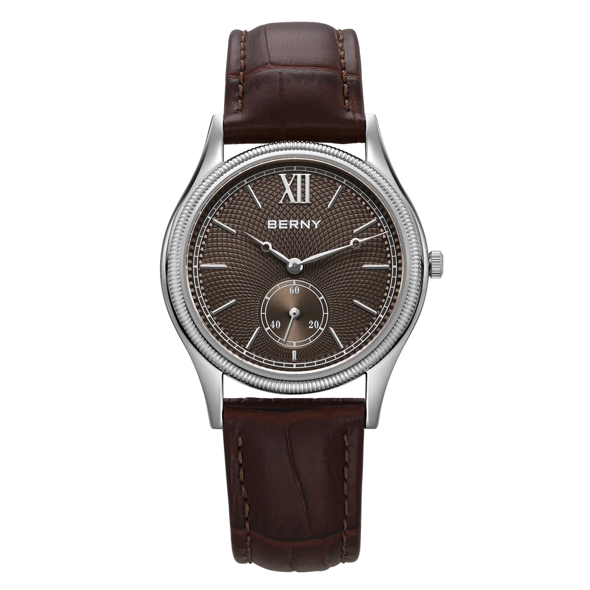 BERNY 2944M Slim Dress Watch – 38mm, 7.5mm Thin, Miyota Quartz, Leather Strap