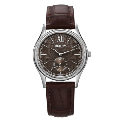BERNY 2944M Slim Dress Watch – 38mm, 7.5mm Thin, Miyota Quartz, Leather Strap