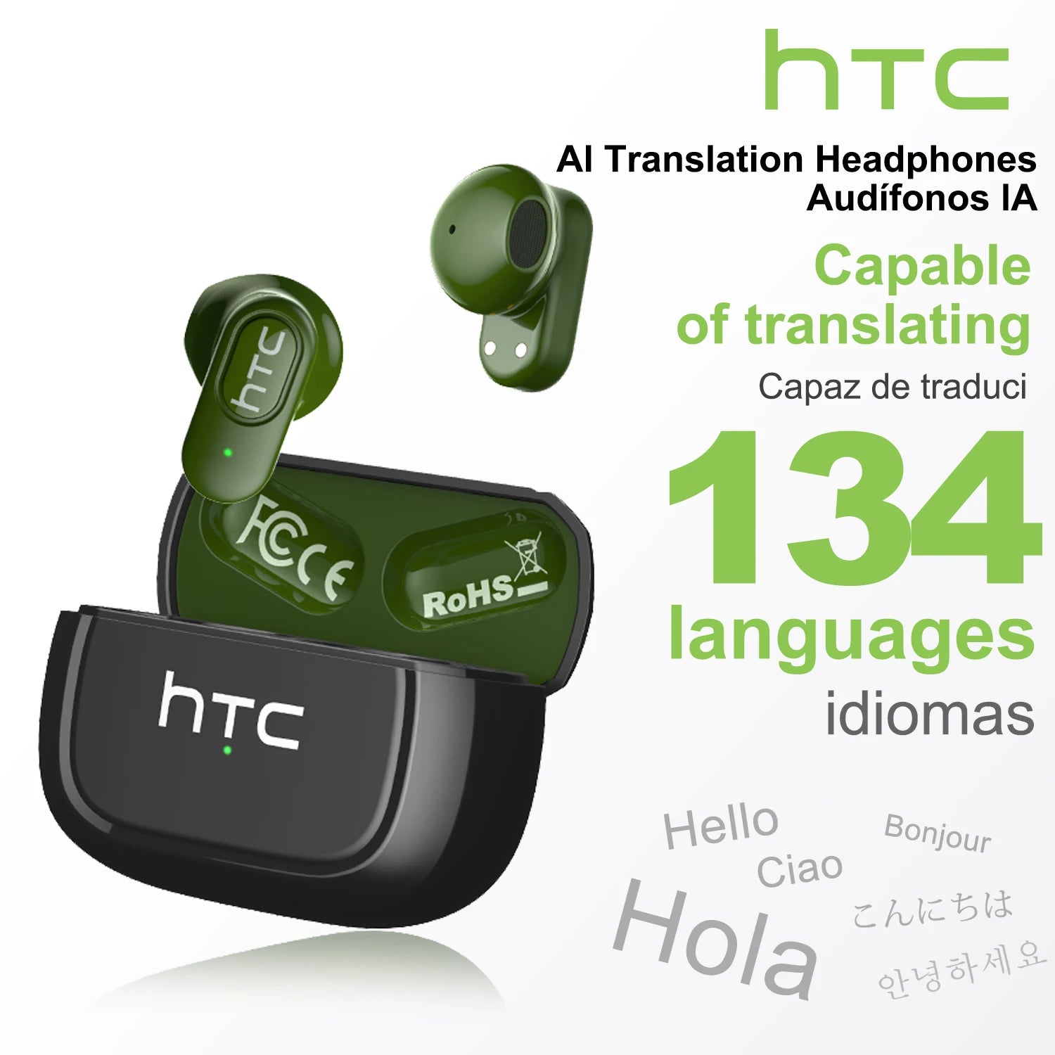 HTC NE51 – AI Translator TWS Earbuds, Ultralight
