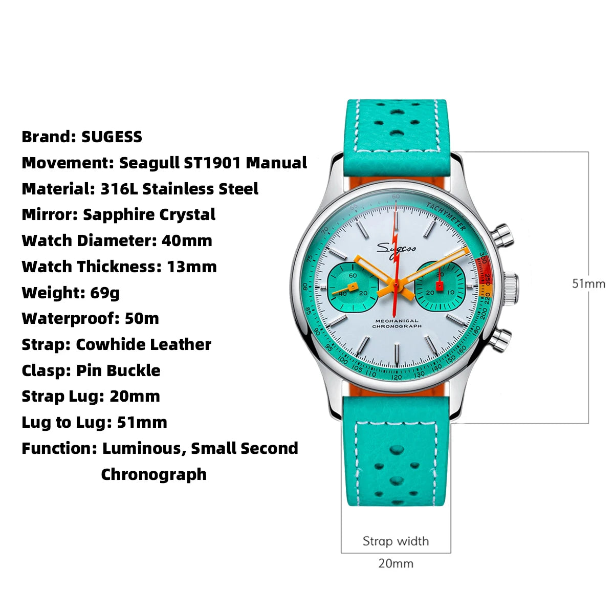 Sugess Pilot Chronograph Watch – ST19 Swanneck Movement