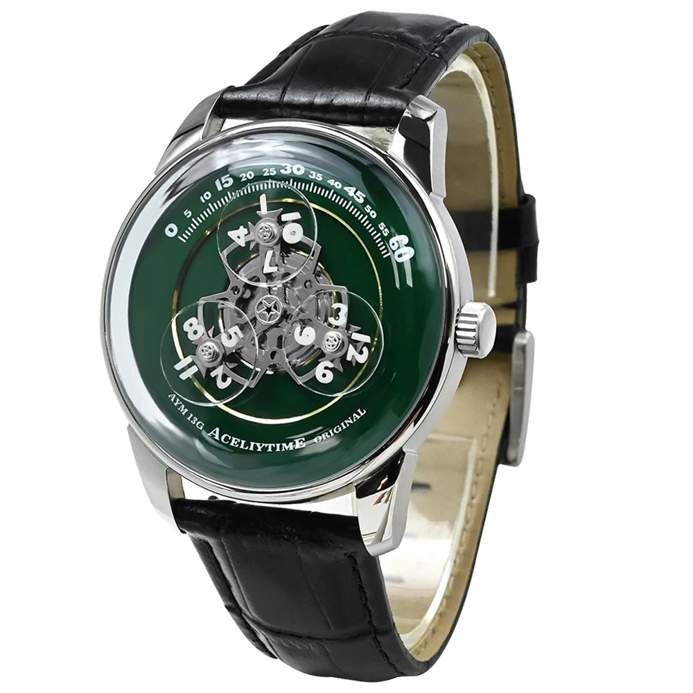 Fashion Men Automatic Mechanical Watch Skeleton Dial 316L Stainless Steel Case Waterproof Genuine Leather Strap Wristwatch