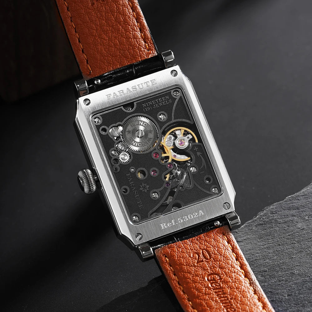 FARASUTE Retro Square Manual Mechanical Watch – Sapphire Crystal, Customised Movement