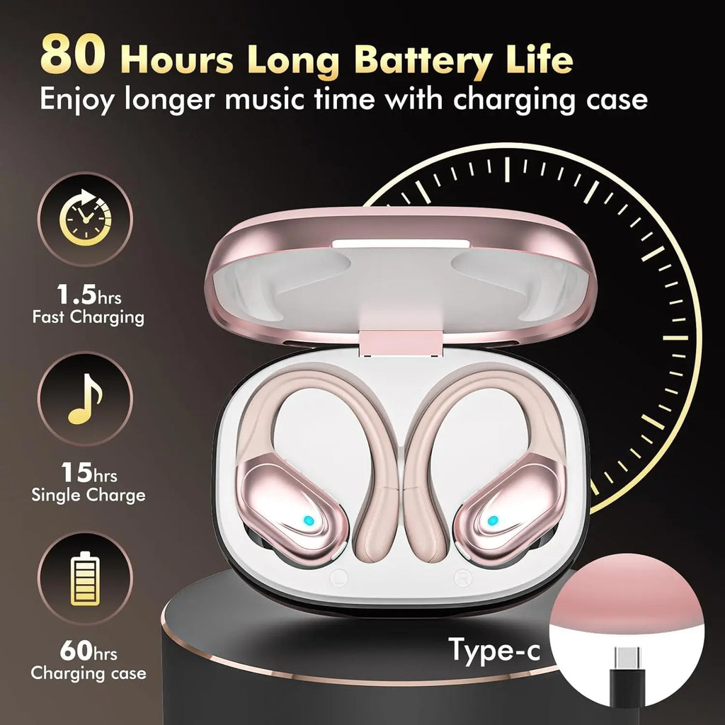 Wireless Sport Earbuds – 80H Battery, Earhook, ANC Mic