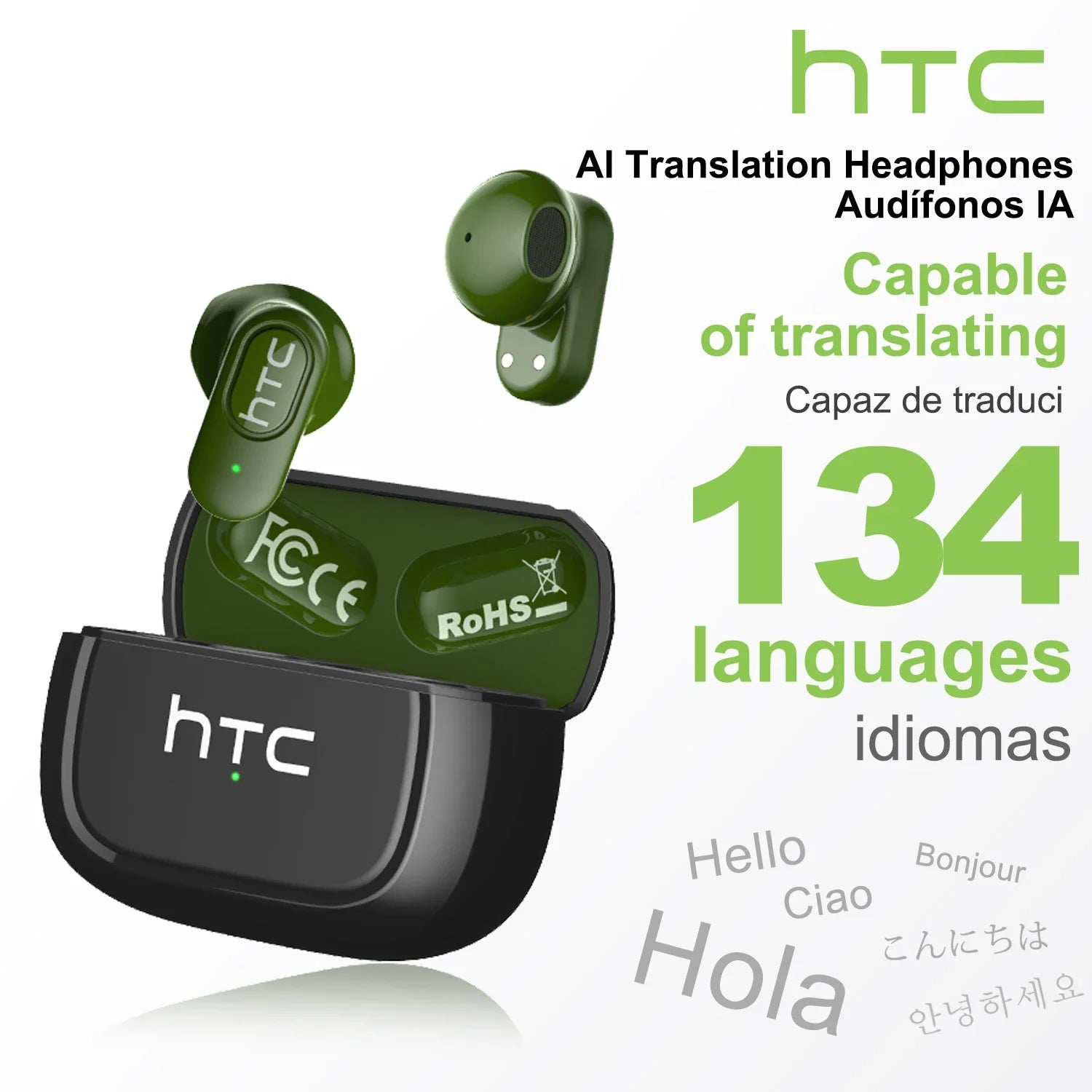 HTC NE51 – AI Translator TWS Earbuds, Ultralight