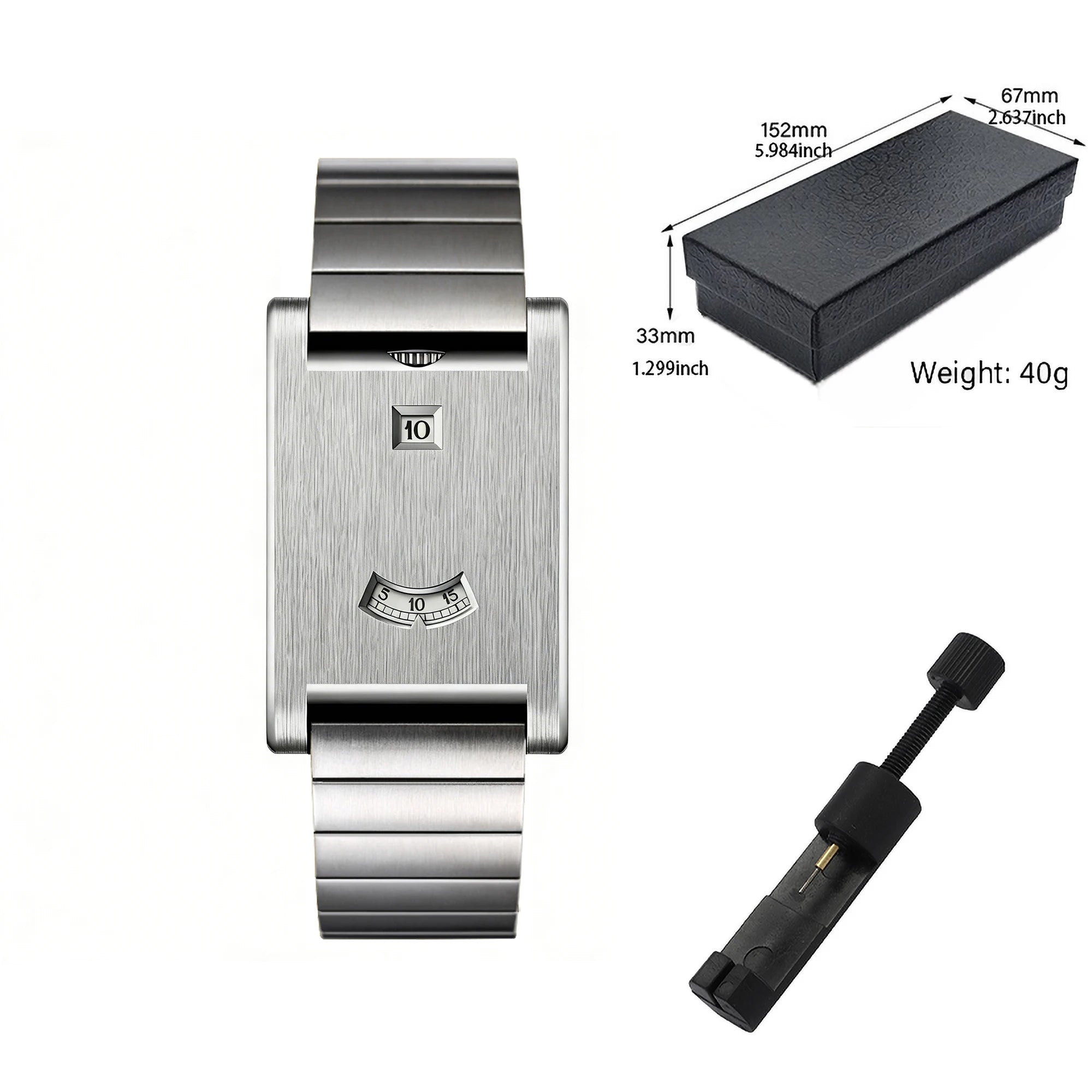 Men's Stainless Steel Square Watch Unique Jump Hour Digital Wristwatch Fashion Bracelet Quartz Watch Reloj Hombre