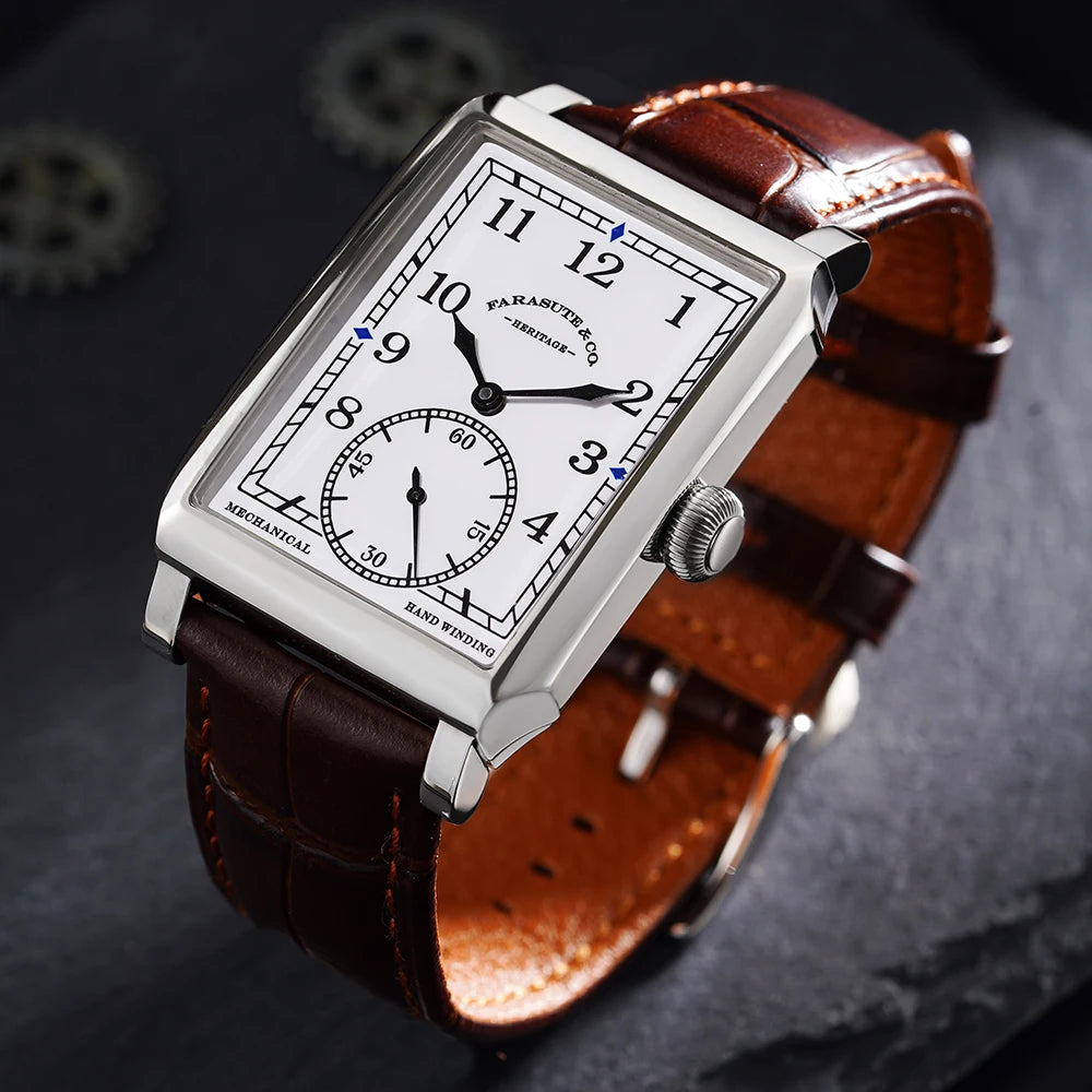 FARASUTE Retro Square Manual Mechanical Watch – Sapphire Crystal, Customised Movement