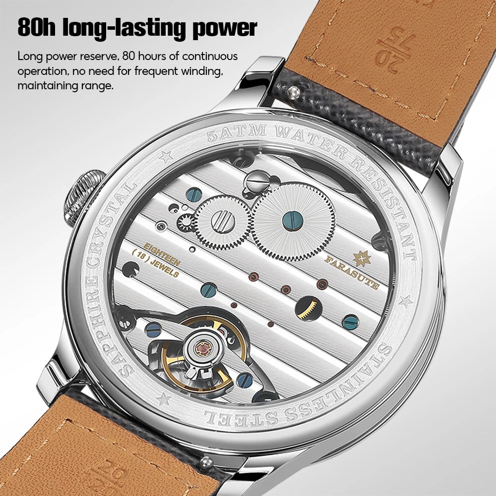 FARASUTE Salmon Dial Manual Mechanical Watch – St17 Movement, Vintage Bonklip Bracelet